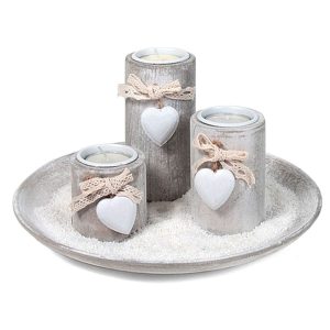 Bougeoir en Bois Gris ( 3pcs )